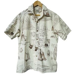 HRH His Royal Highness Vintage Hawaiian Aloha Button Front Short Sleeve Cream